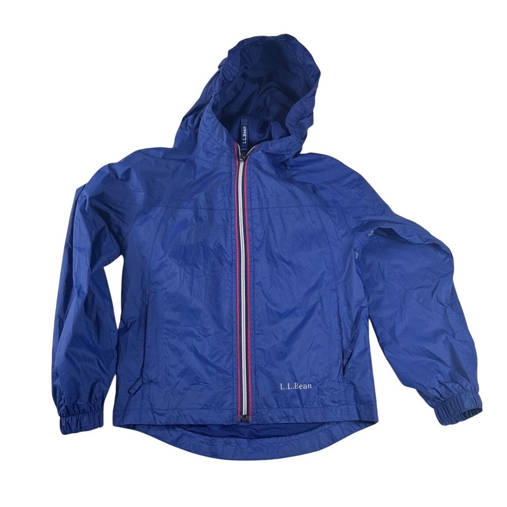 LL Bean Kids Discovery Rain Jacket Blue Ripstop Windbreaker Mesh Lined 5-6
